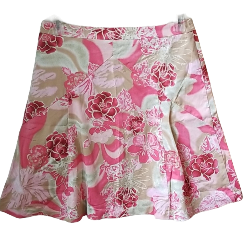 Express, pink floral skirt, flare, pockets, size 10